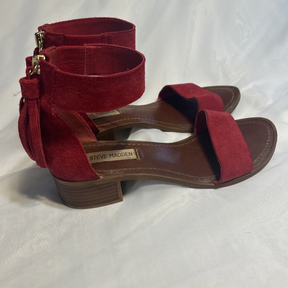 Steve Madden Red Darcie Women's Sandles US Size 7.5 Leather Upper Zipper Back - Picture 7 of 12